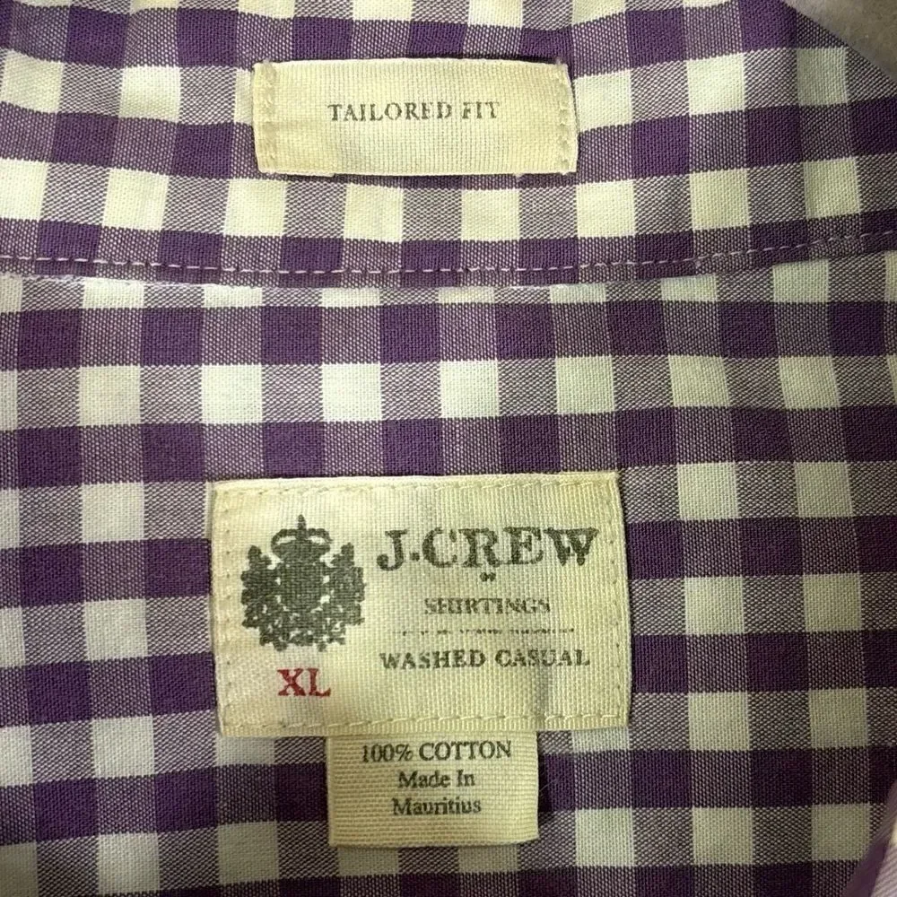 J. CREW 100% Cotton Purple White Dress Shirt Plaid Size XL